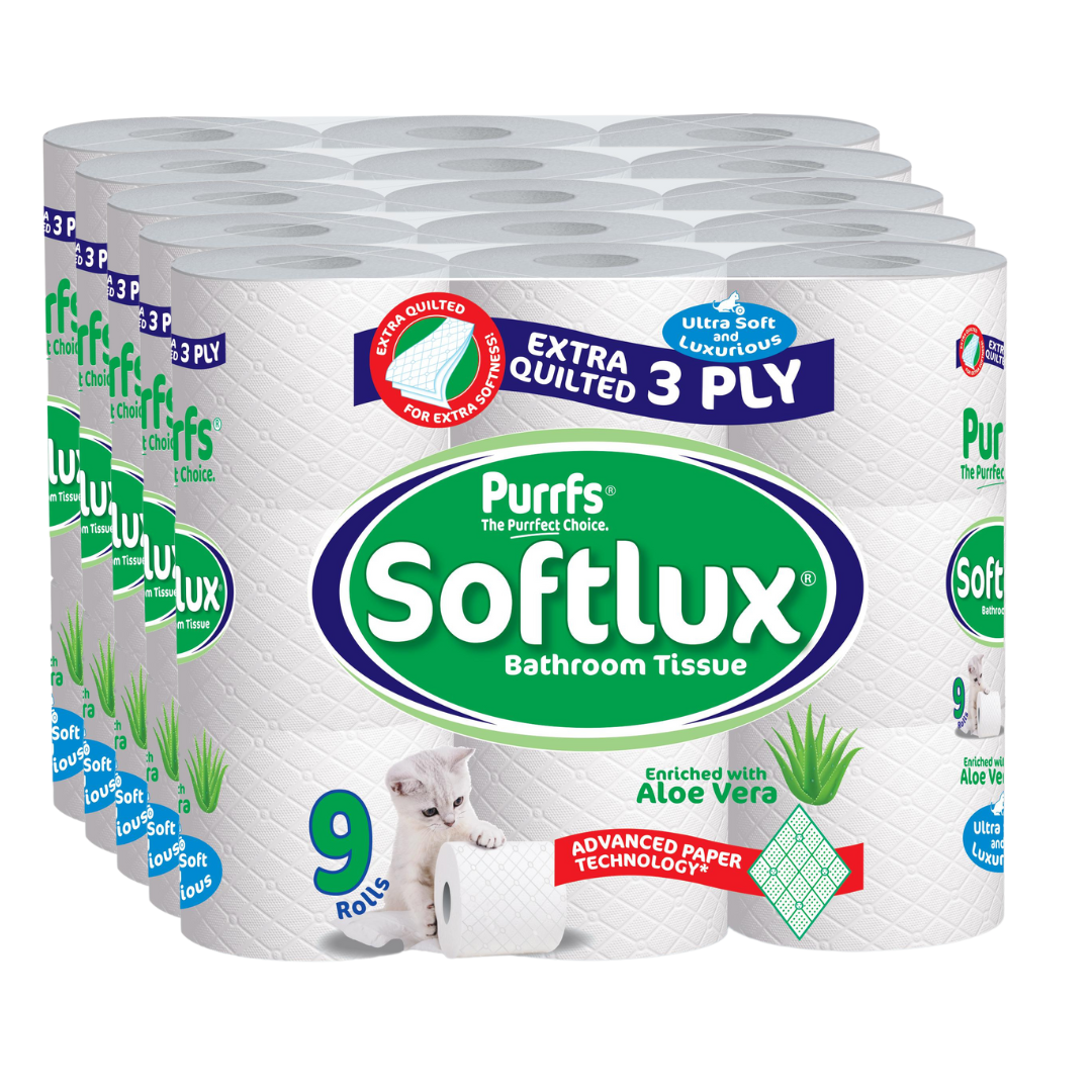 45 Rolls Purrfs Softlux Aloe Vera 3 Ply Toilet Rolls 150 sheets 45 Rolls Purrfs Softlux Aloe Vera 3 Ply Toilet Rolls 150 sheets